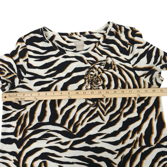 Chicos Zenergy T Shirt Womens 1 US 8/10 Tiger Animal Print Side Slit Stretch - Picture 3 of 16